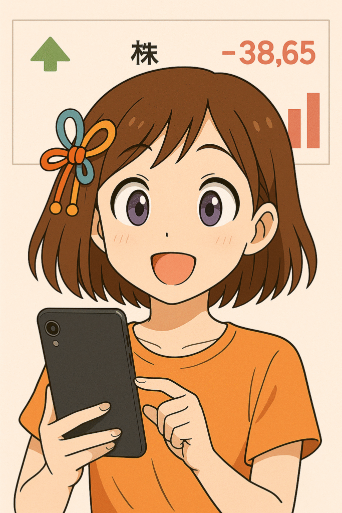 スマホで株取引をしているyui